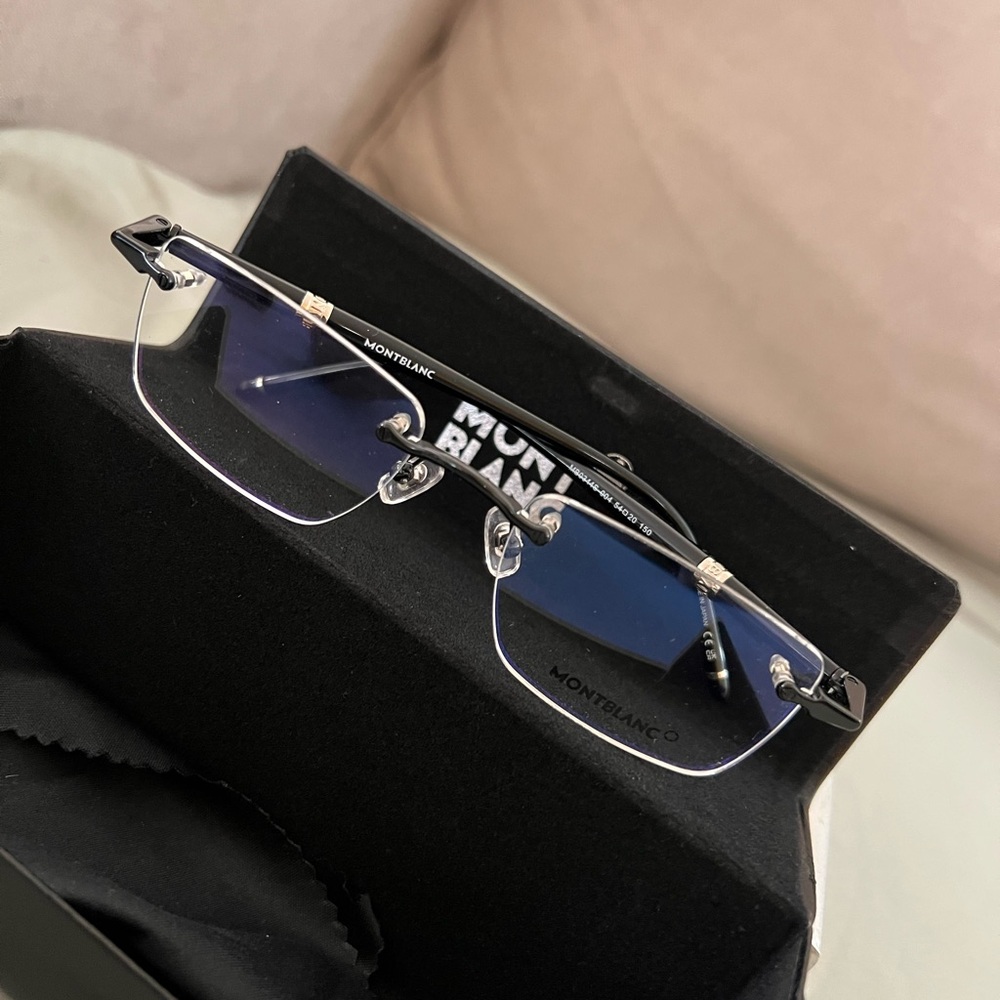 Montblanc Blue and Black Semi-Rimless Glasses